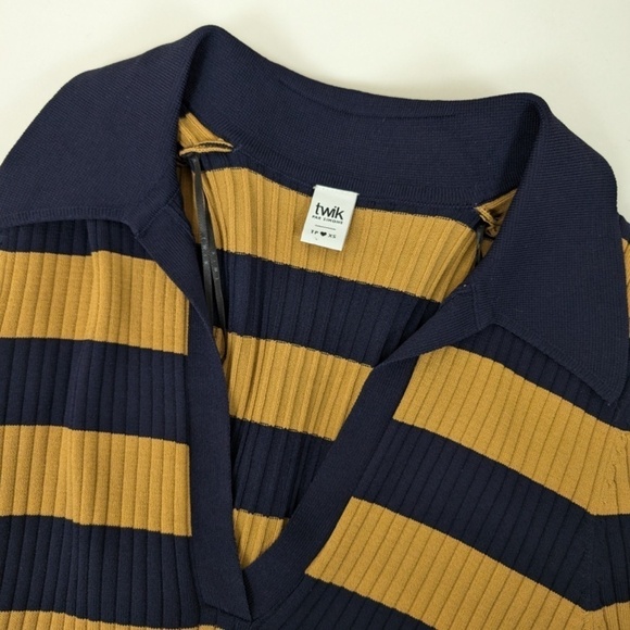 Striped Ribbed Mini Dress Long Sleeve 70’s Style Twik Soft Bodycon Tight Fitted - Picture 12 of 14